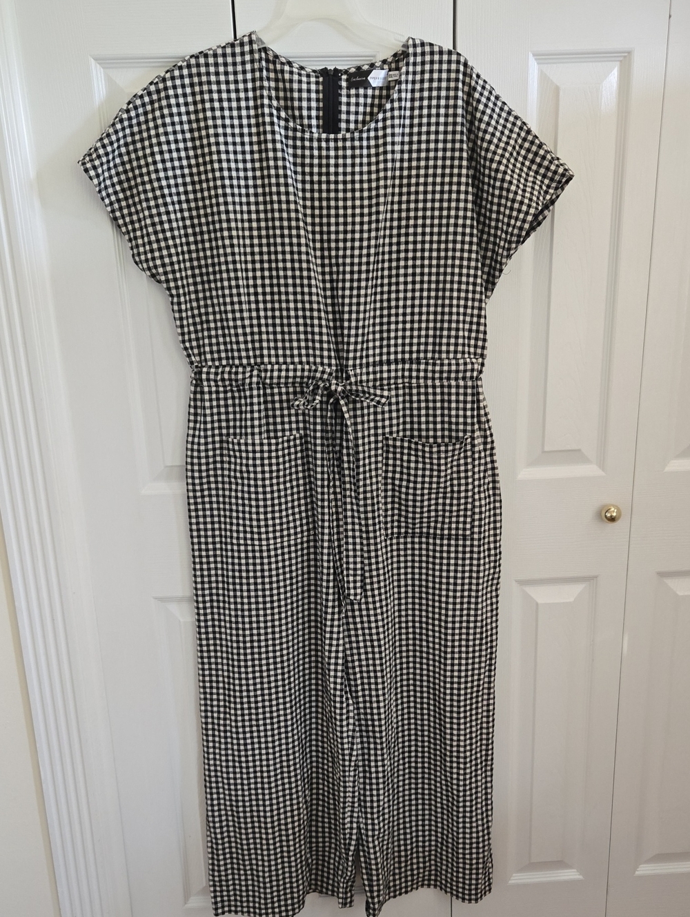 Piper &Scoot Black & White Gingham Cotton Jumpsuit with Tie Waist
